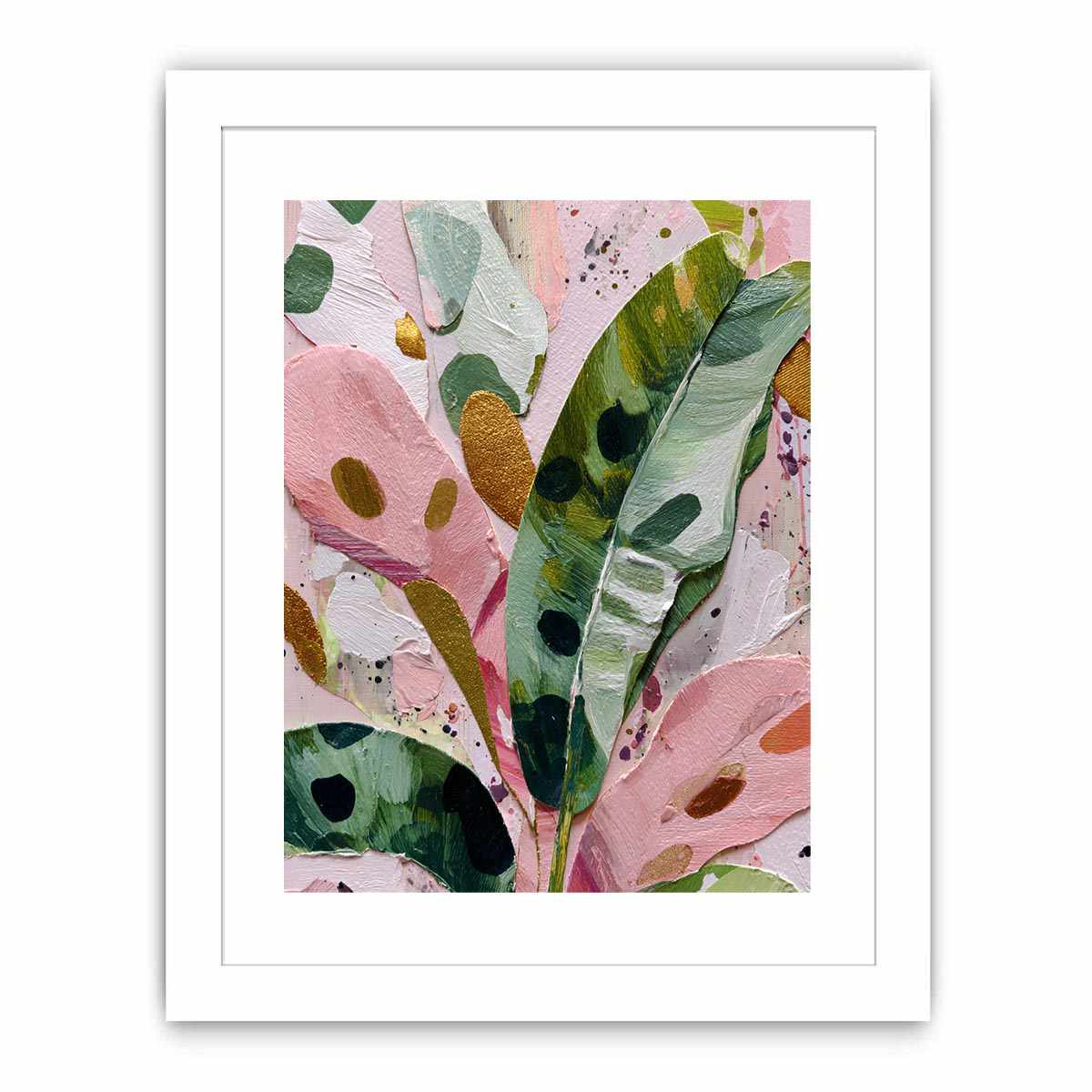 Colorful pink and green botanical canvas art for modern bedroom decor.