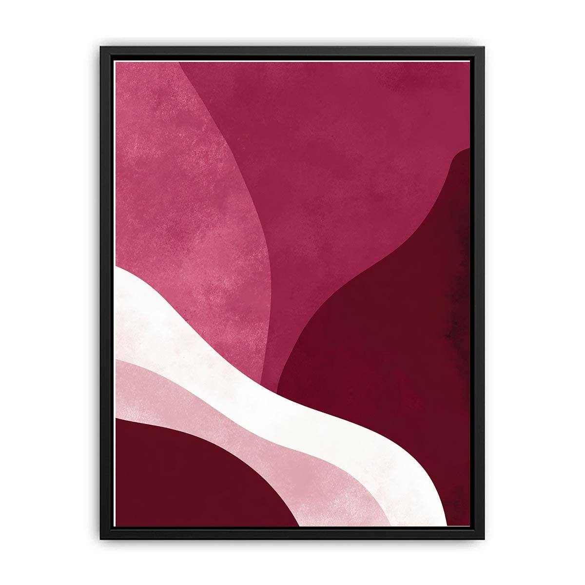 Bold burgundy abstract canvas art with curved forms for modern living room decor.