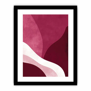 Bold burgundy abstract canvas art with curved forms for modern living room decor.