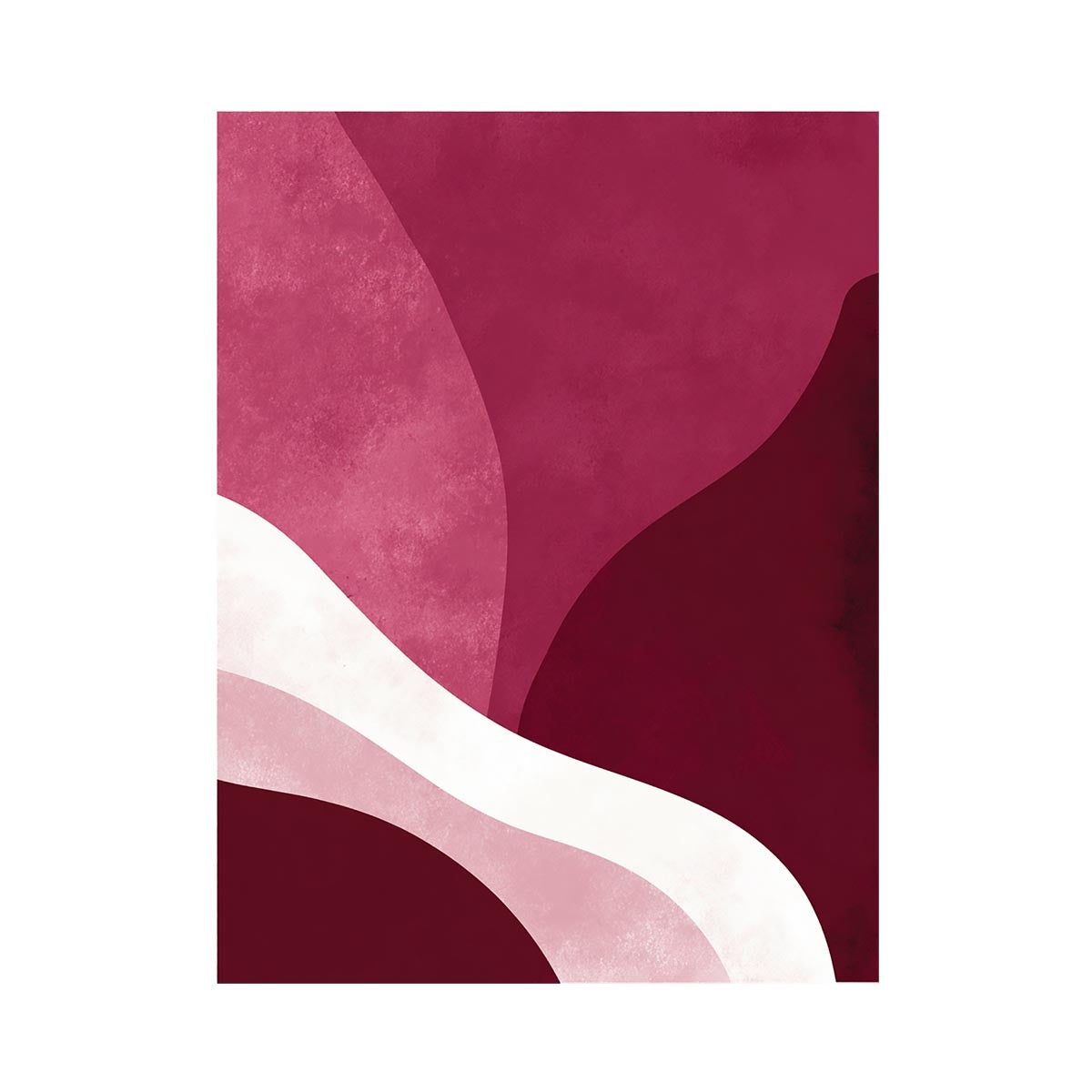 Bold burgundy abstract canvas art with curved forms for modern living room decor.