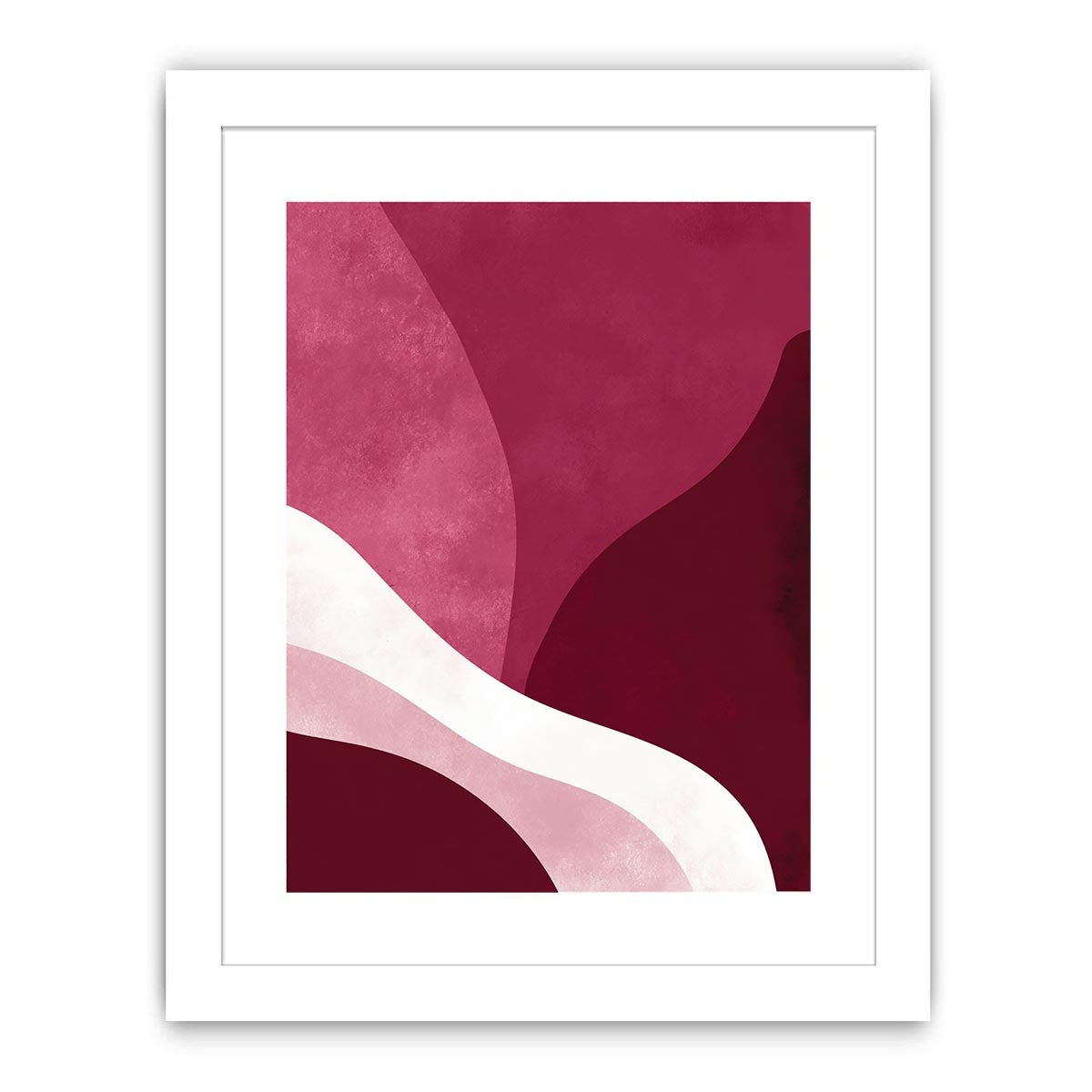 Bold burgundy abstract canvas art with curved forms for modern living room decor.