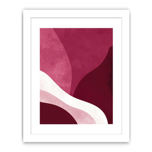 Bold burgundy abstract canvas art with curved forms for modern living room decor.