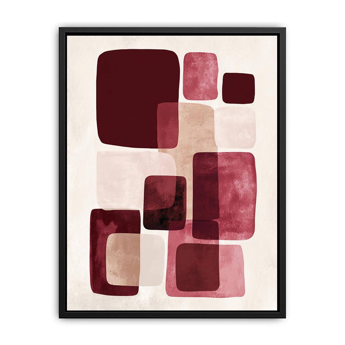 Modern burgundy geometric canvas art for warm bedroom decor.