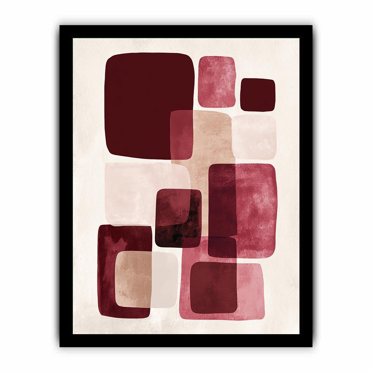Modern burgundy geometric canvas art for warm bedroom decor.