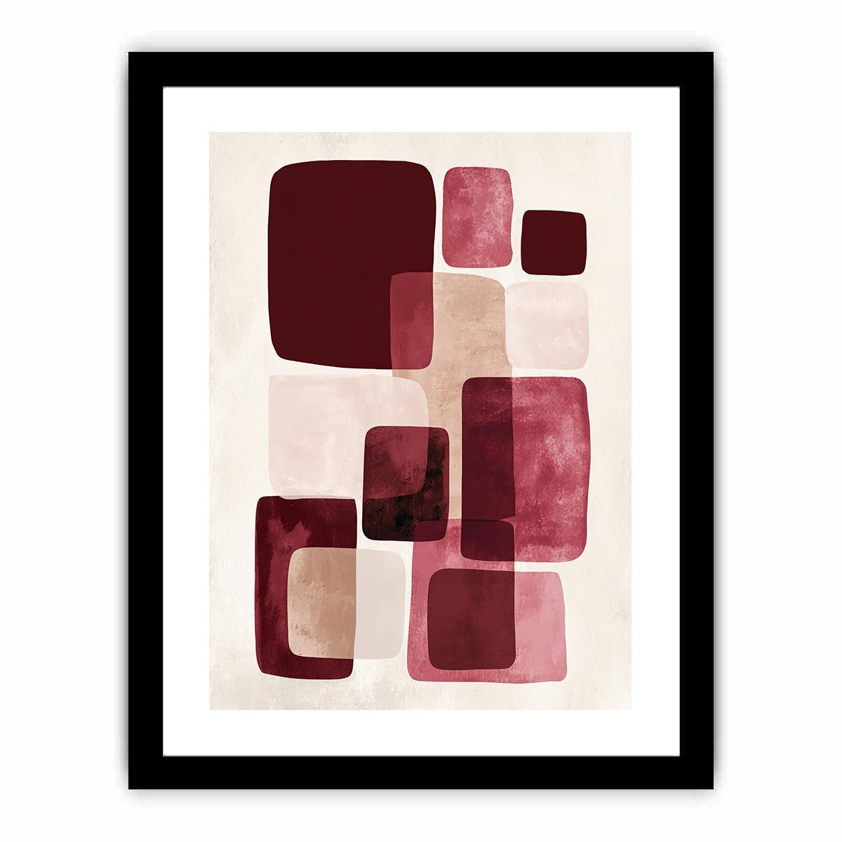 Modern burgundy geometric canvas art for warm bedroom decor.