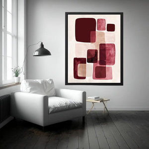Modern burgundy geometric canvas art for warm bedroom decor.