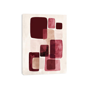 Modern burgundy geometric canvas art for warm bedroom decor.