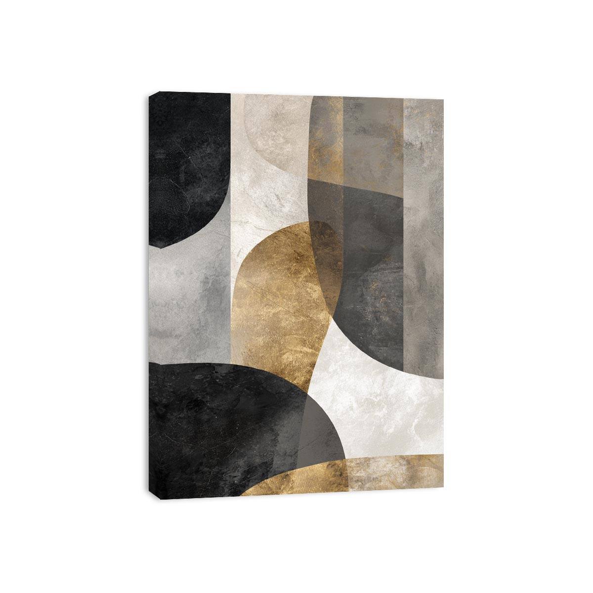 Black grey and gold abstract canvas art for luxury living room decor.