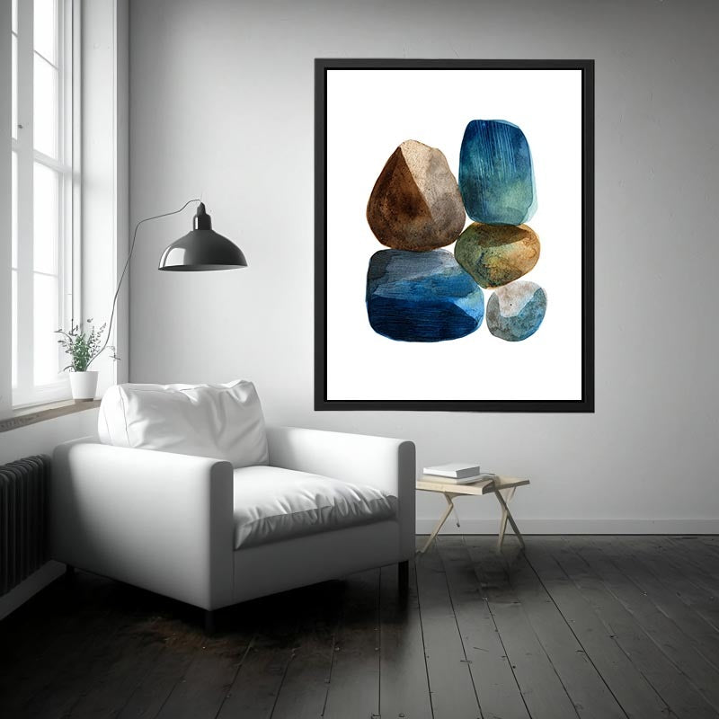 Watercolor stacked stones canvas art for calm bathroom decor.