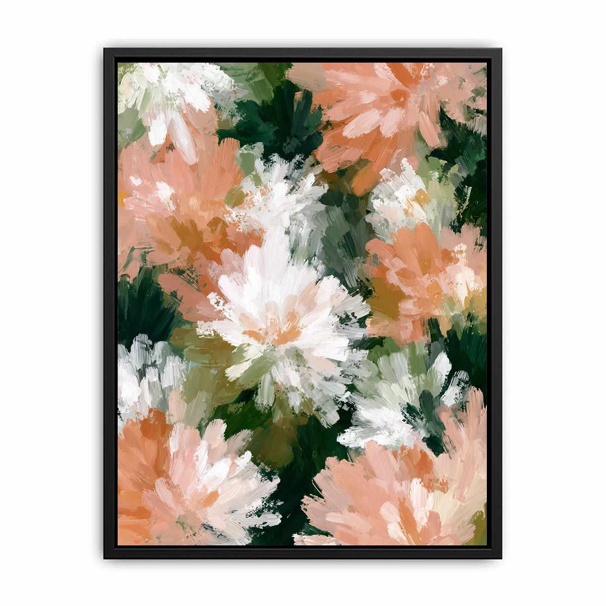 Soft peach and white floral canvas art for elegant bedroom decor.