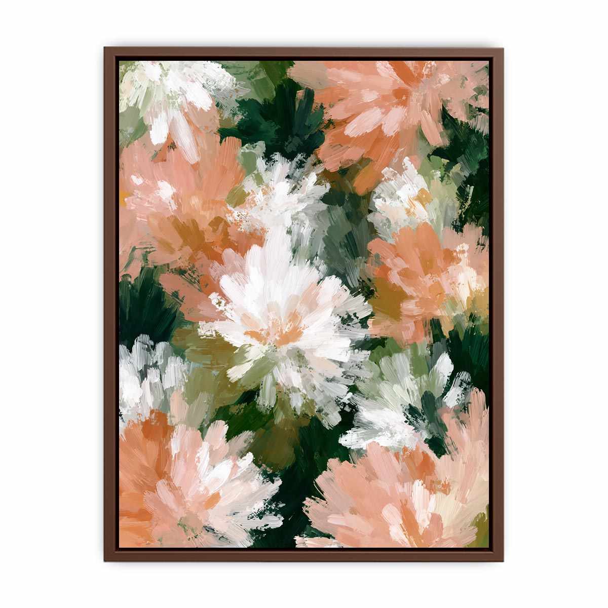 Soft peach and white floral canvas art for elegant bedroom decor.