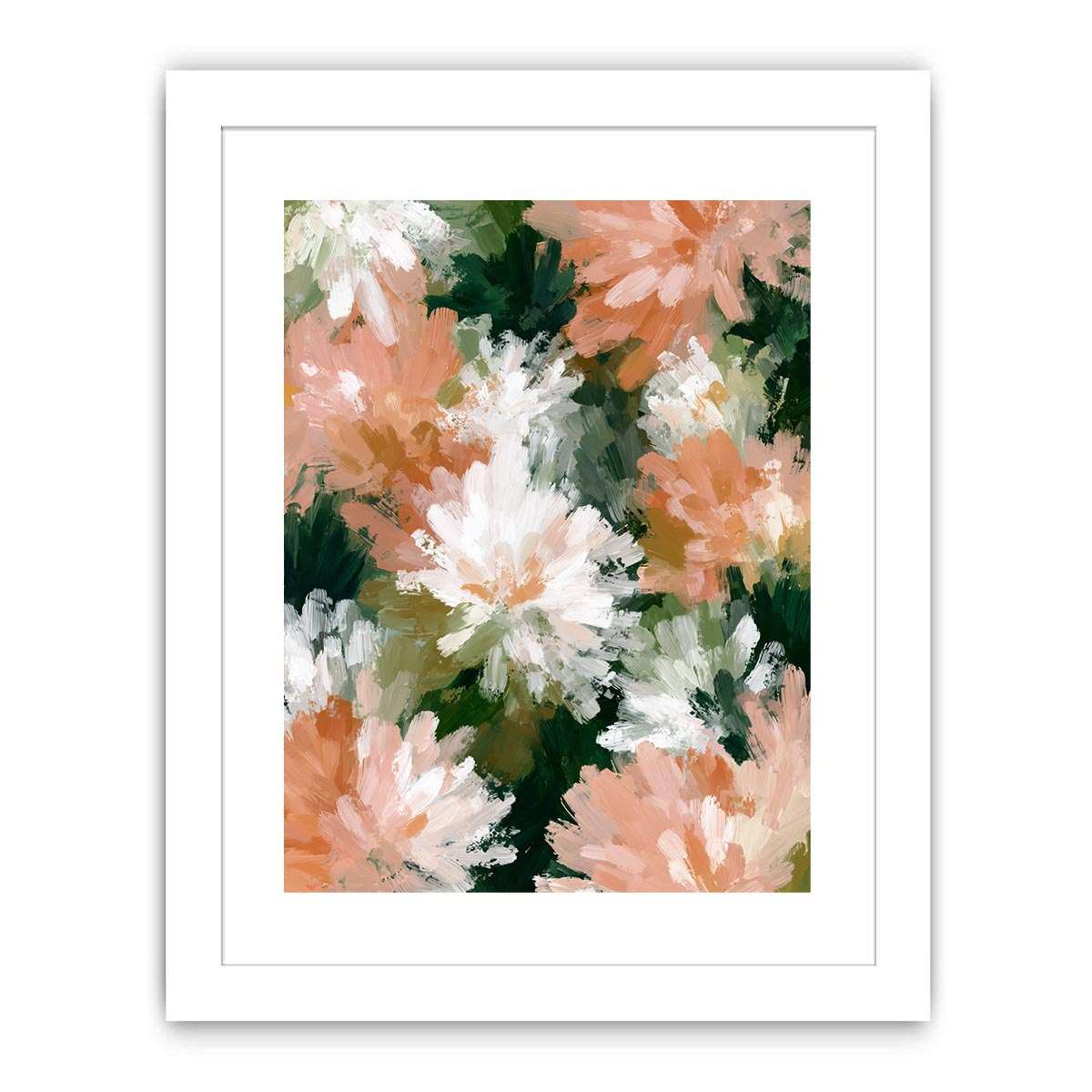 Soft peach and white floral canvas art for elegant bedroom decor.