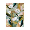 Soft botanical flower canvas art with sage green leaves for bedroom decor.