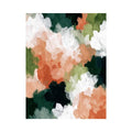 Abstract peach floral canvas art with white blooms and green leaves for modern decor.