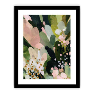 Sage green botanical canvas art with pink florals and leafy abstract details for bedroom decor.