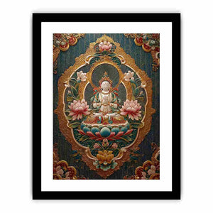 Ornate lotus Buddha canvas art with teal and gold details for spiritual luxury decor.