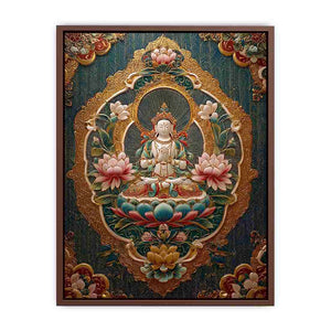 Ornate lotus Buddha canvas art with teal and gold details for spiritual luxury decor.