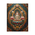 Ornate lotus Buddha canvas art with teal and gold details for spiritual luxury decor.