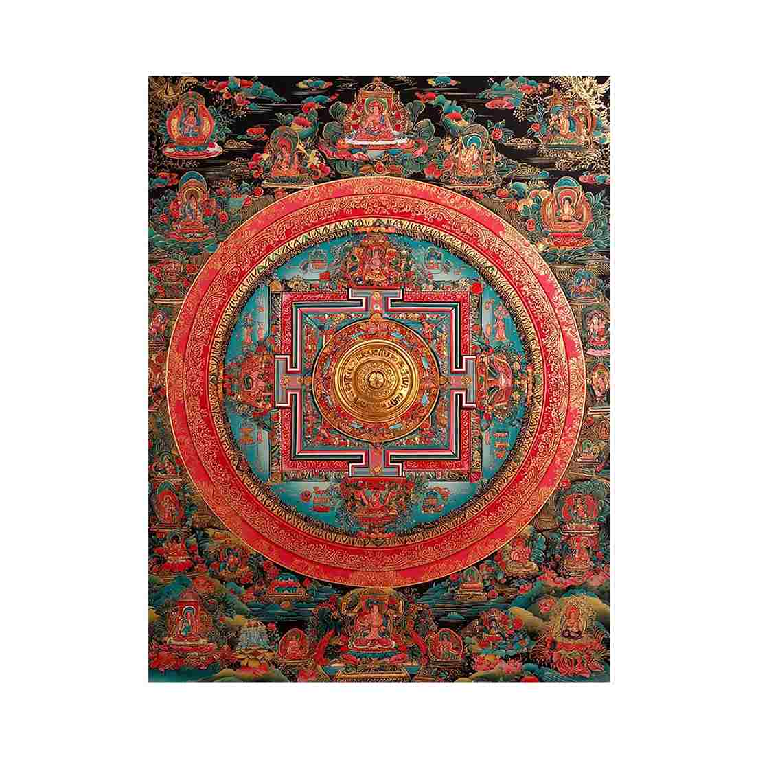Ornate Tibetan mandala canvas art for meditation room and spiritual home decor.
