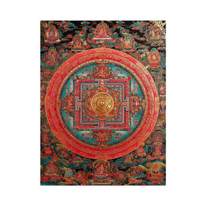 Ornate Tibetan mandala canvas art for meditation room and spiritual home decor.