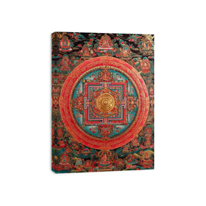 Ornate Tibetan mandala canvas art for meditation room and spiritual home decor.
