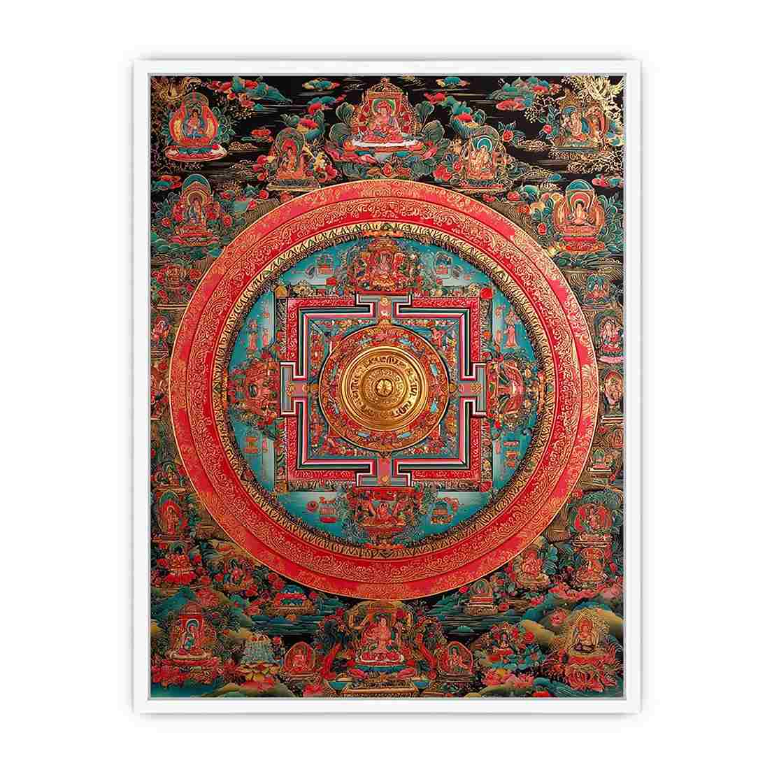Ornate Tibetan mandala canvas art for meditation room and spiritual home decor.