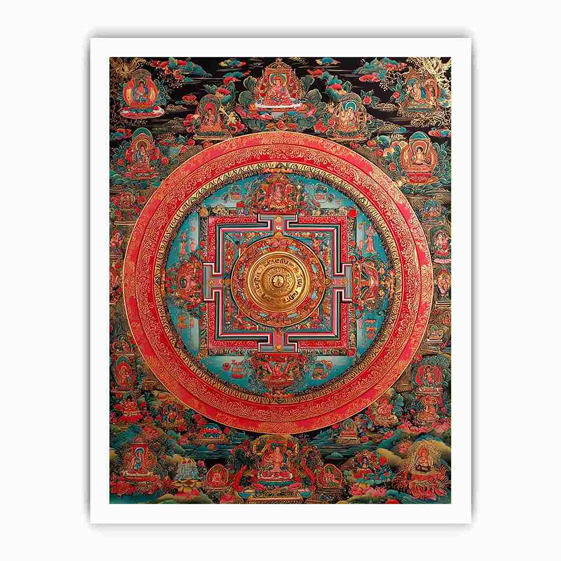 Ornate Tibetan mandala canvas art for meditation room and spiritual home decor.