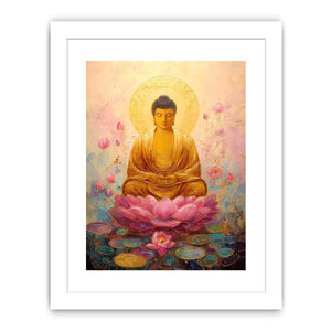 Soft golden Buddha lotus canvas art for peaceful bedroom and meditation decor.
