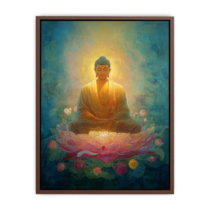 Dreamy Buddha lotus canvas art with teal glow for peaceful spiritual room decor.