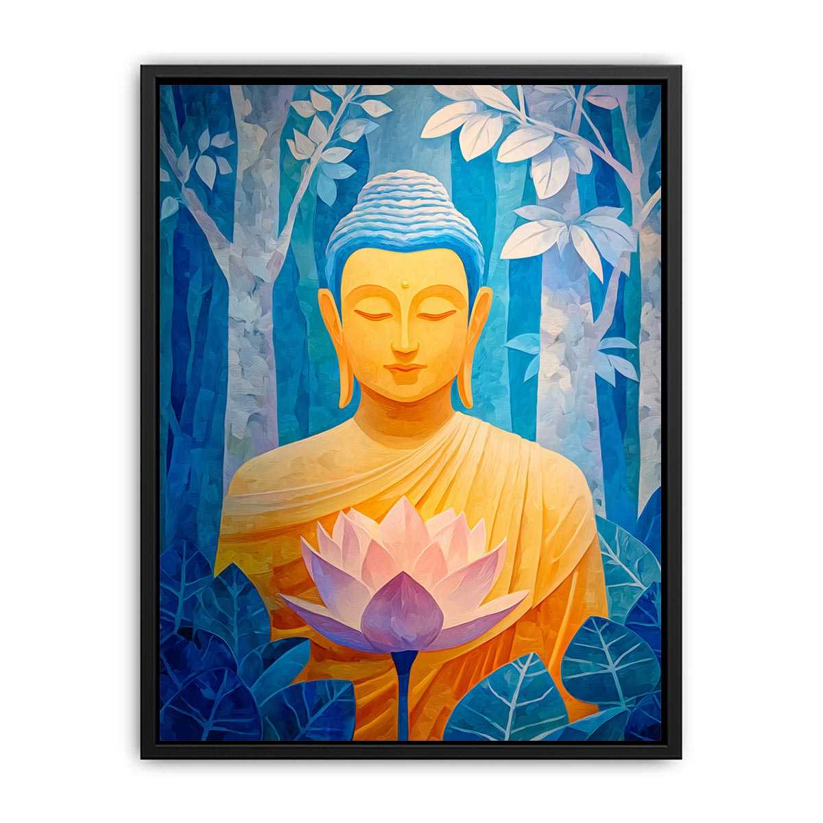 Blue Buddha lotus canvas art for calm bedroom, office or meditation room decor.