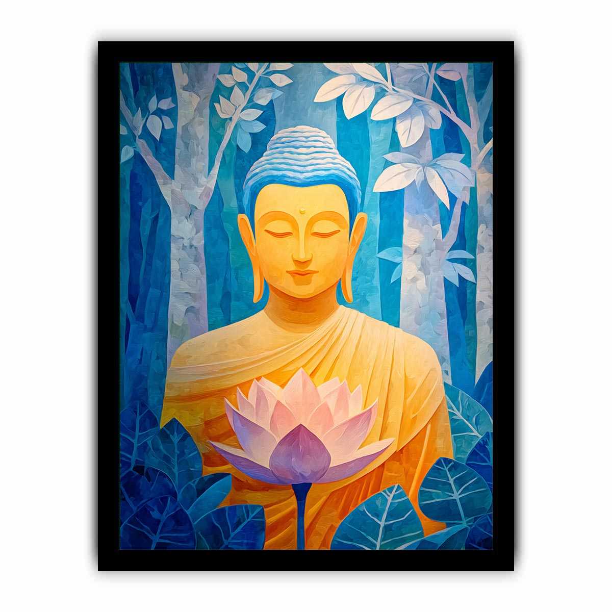 Blue Buddha lotus canvas art for calm bedroom, office or meditation room decor.