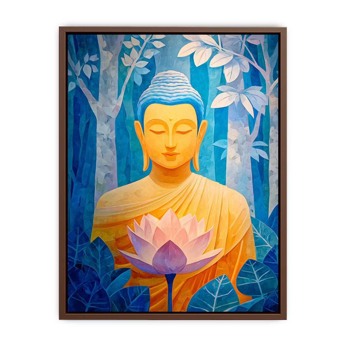 Blue Buddha lotus canvas art for calm bedroom, office or meditation room decor.