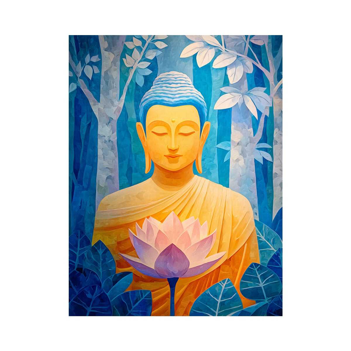 Blue Buddha lotus canvas art for calm bedroom, office or meditation room decor.