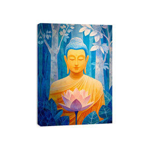 Blue Buddha lotus canvas art for calm bedroom, office or meditation room decor.