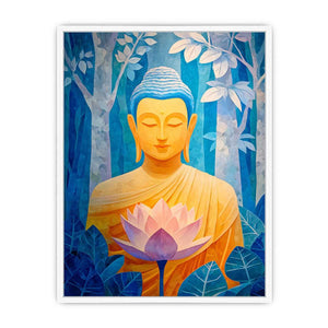 Blue Buddha lotus canvas art for calm bedroom, office or meditation room decor.
