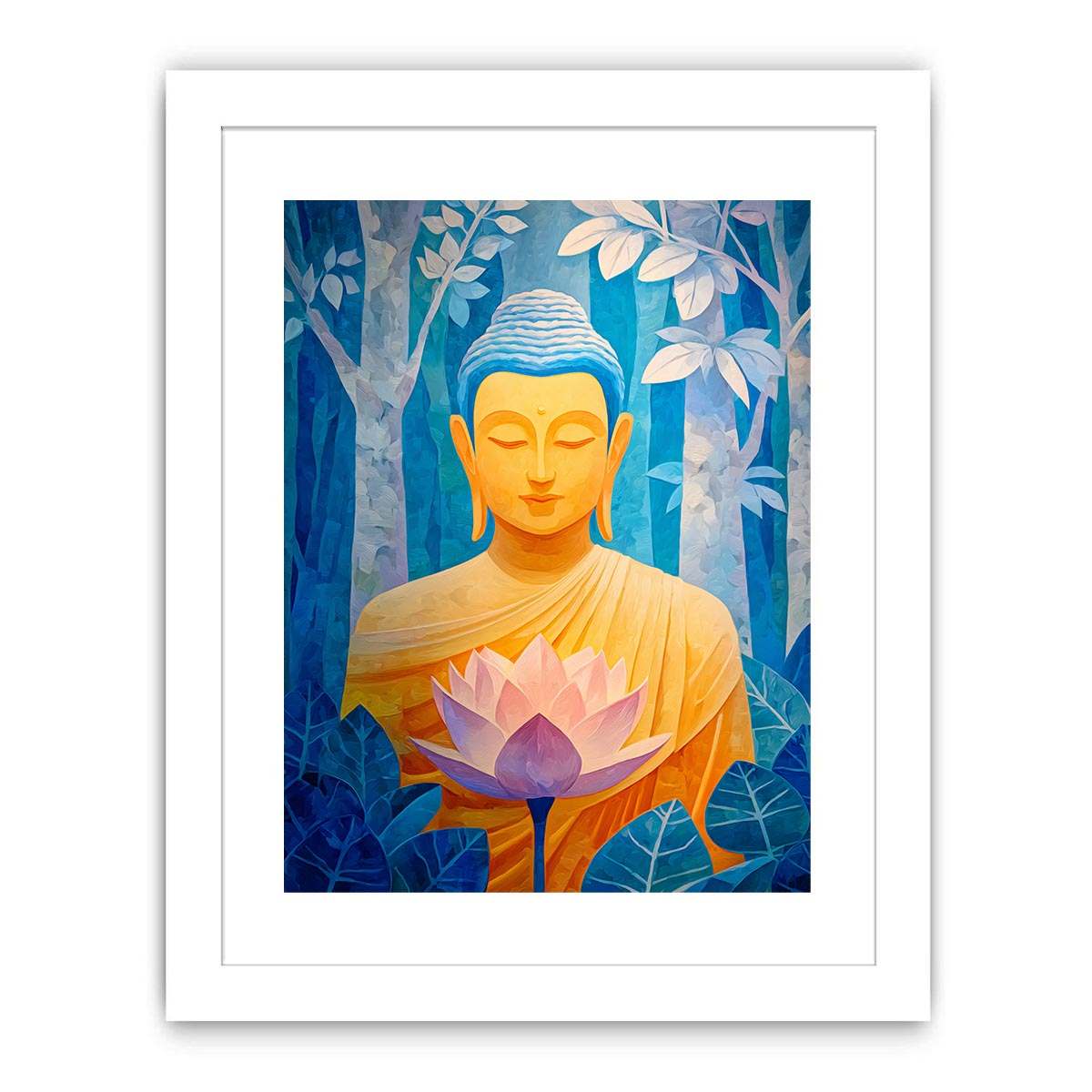 Blue Buddha lotus canvas art for calm bedroom, office or meditation room decor.
