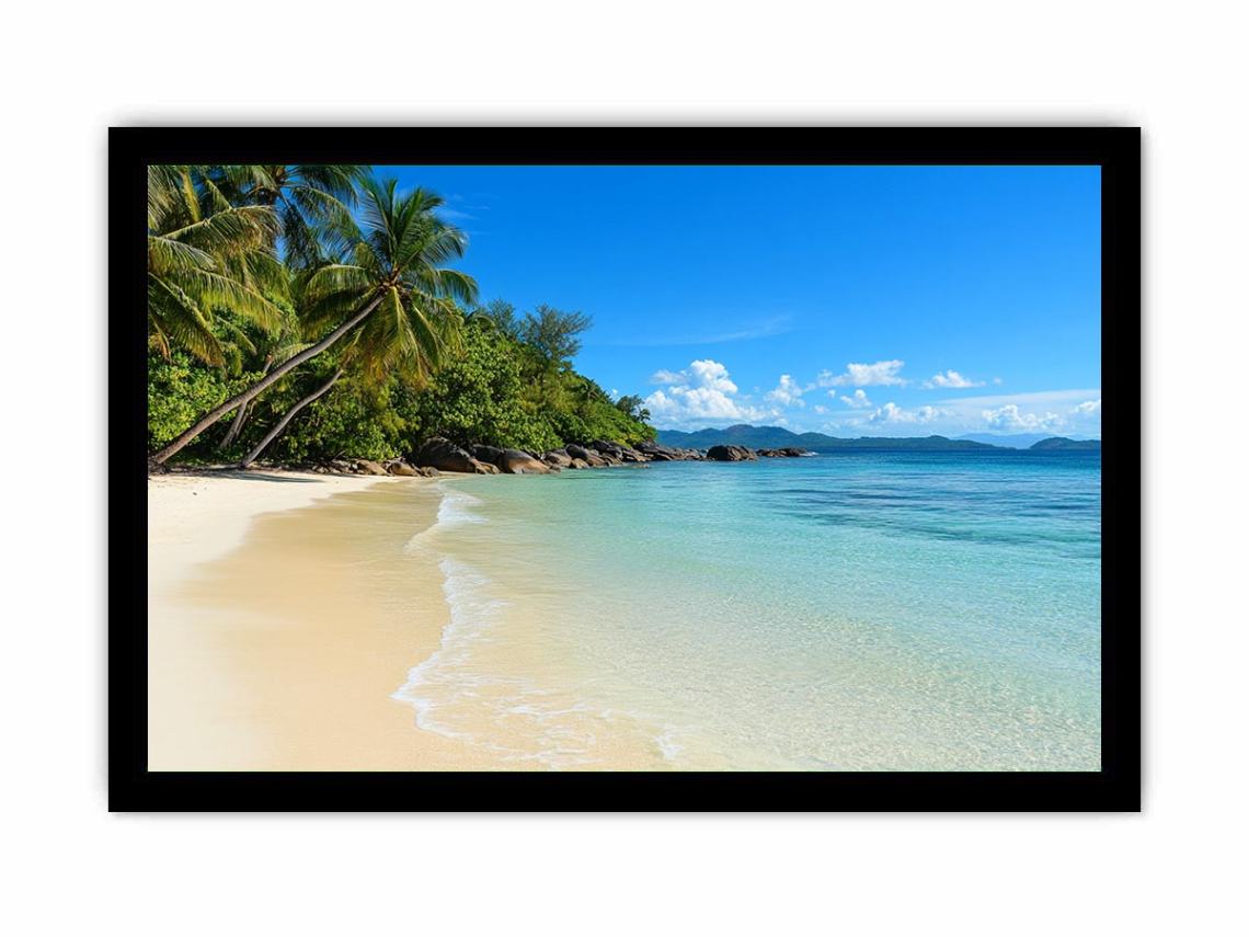 Tropical beach with palm trees and turquoise water canvas art for coastal decor