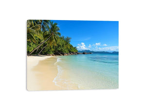 Tropical beach with palm trees and turquoise water canvas art for coastal decor