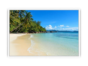 Tropical beach with palm trees and turquoise water canvas art for coastal decor