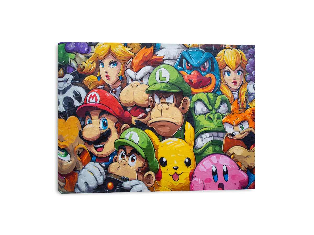 Colourful cartoon gaming collage for playful teen bedroom or game room wall decor.