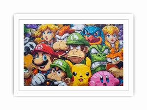 Colourful cartoon gaming collage for playful teen bedroom or game room wall decor.