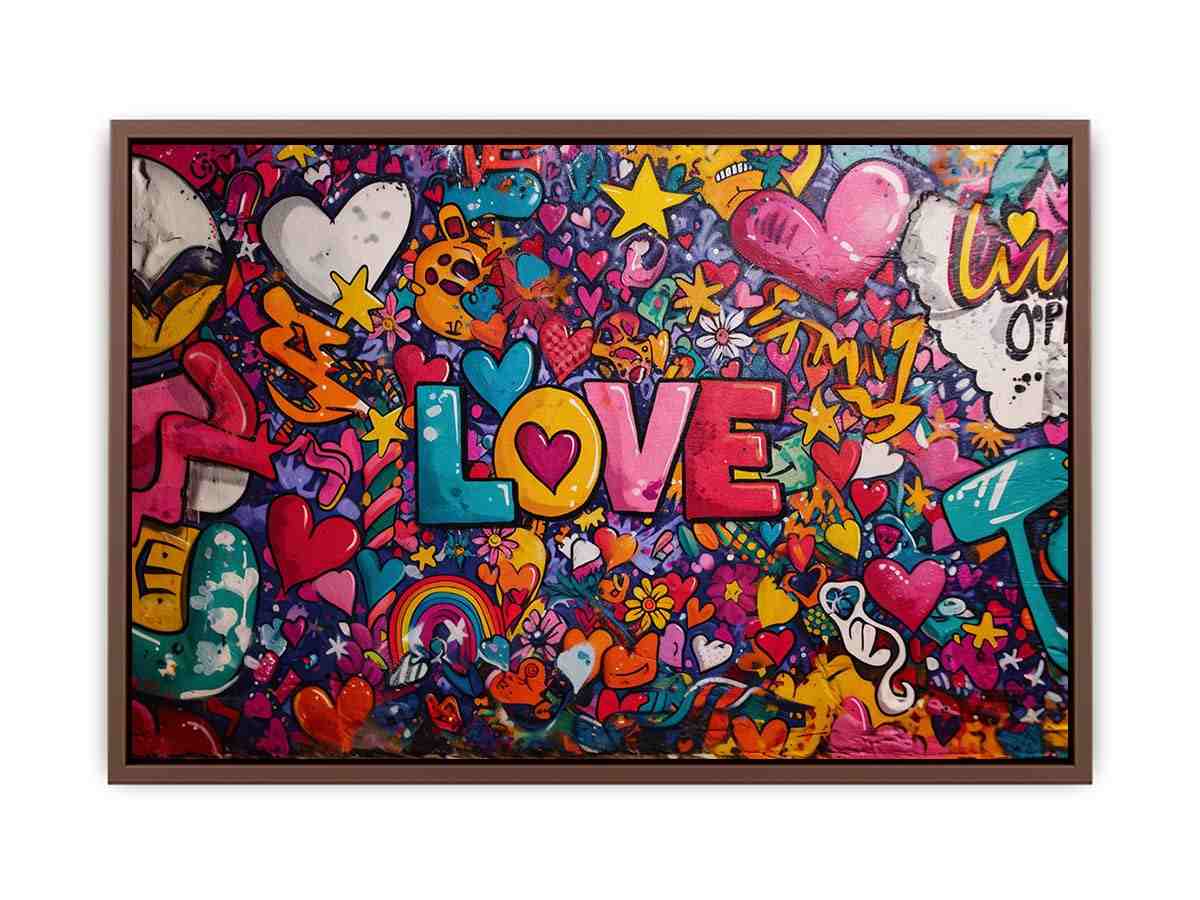 Colourful love graffiti wall with hearts and stars for cheerful modern room decor.