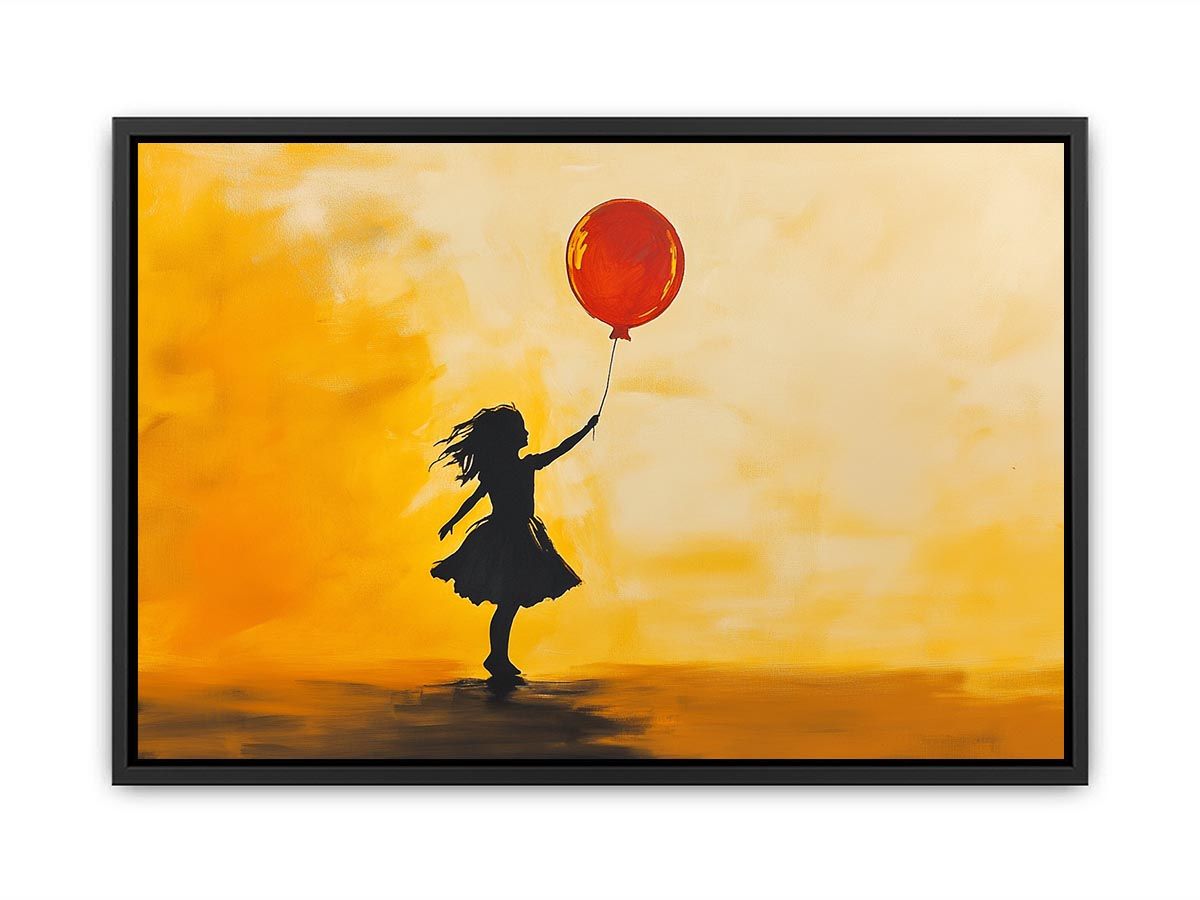 Silhouette girl with red balloon modern canvas art for contemporary decor