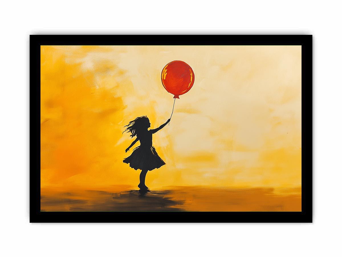 Silhouette girl with red balloon modern canvas art for contemporary decor