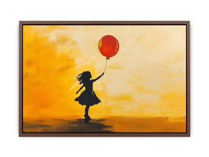 Silhouette girl with red balloon modern canvas art for contemporary decor