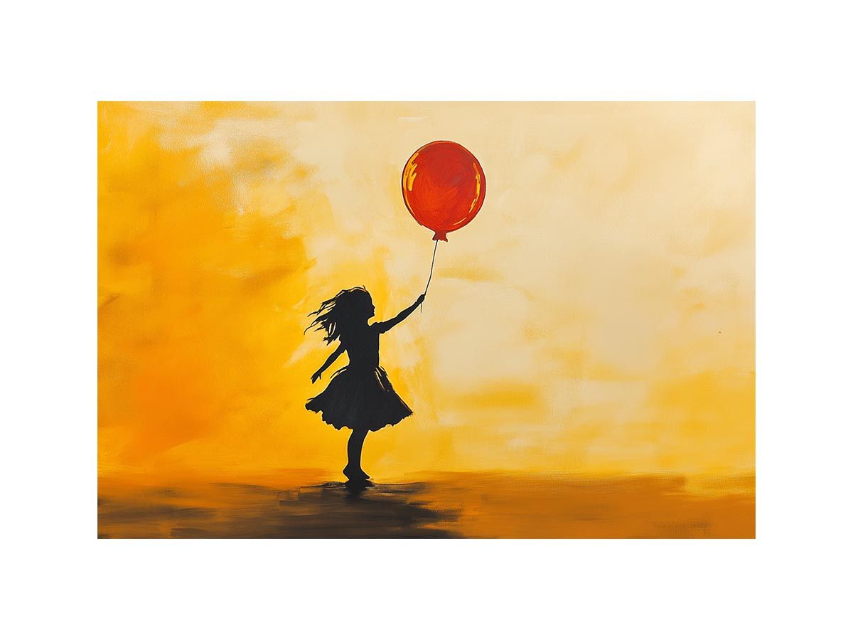 Silhouette girl with red balloon modern canvas art for contemporary decor