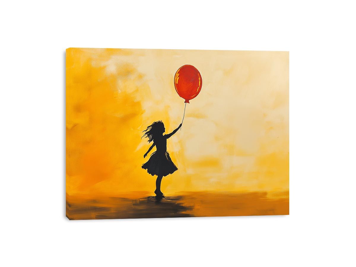 Silhouette girl with red balloon modern canvas art for contemporary decor
