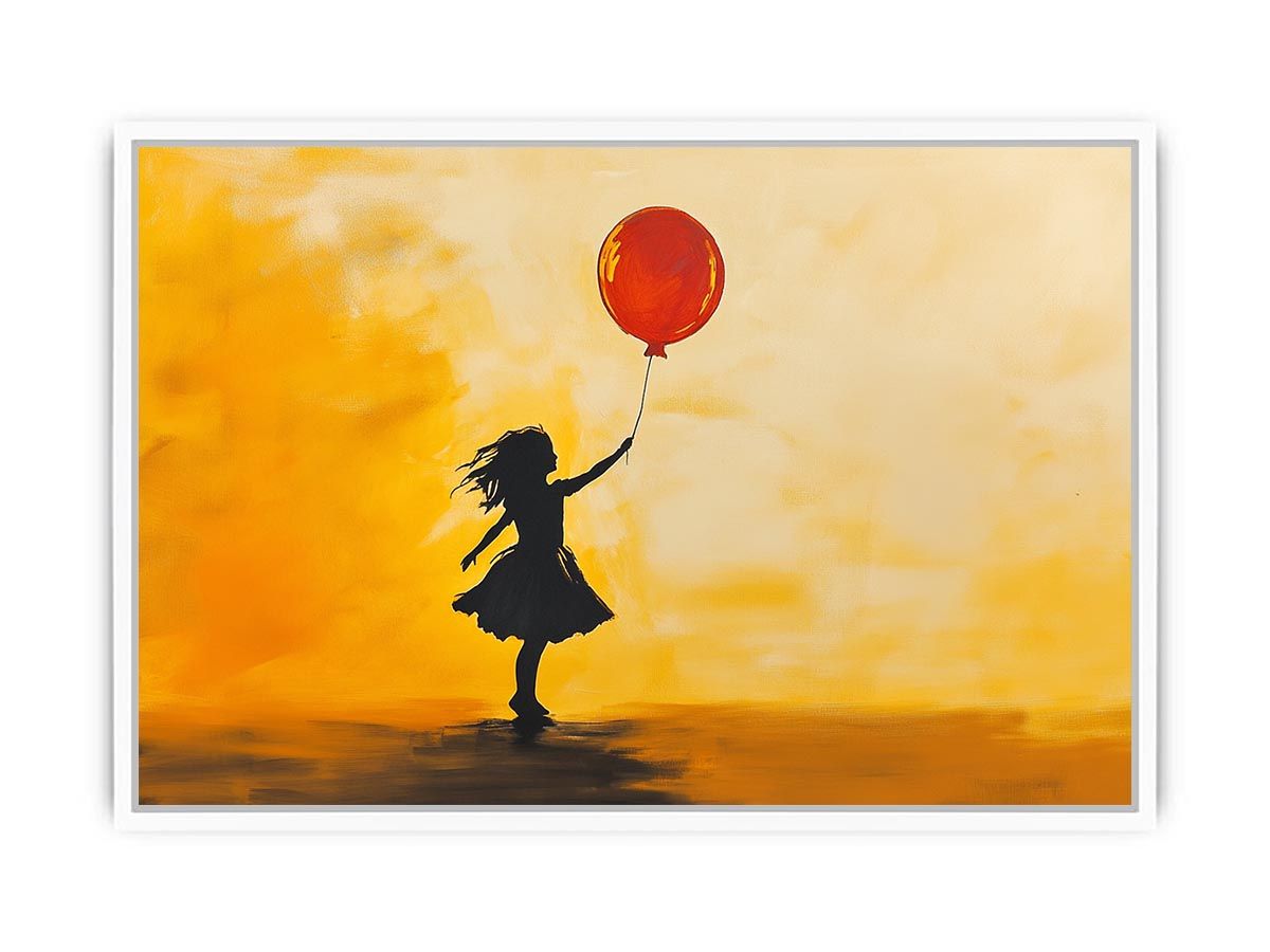 Silhouette girl with red balloon modern canvas art for contemporary decor