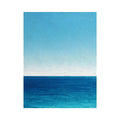 Minimalist blue ocean canvas art with calm horizon and textured sky for coastal bedroom decor.