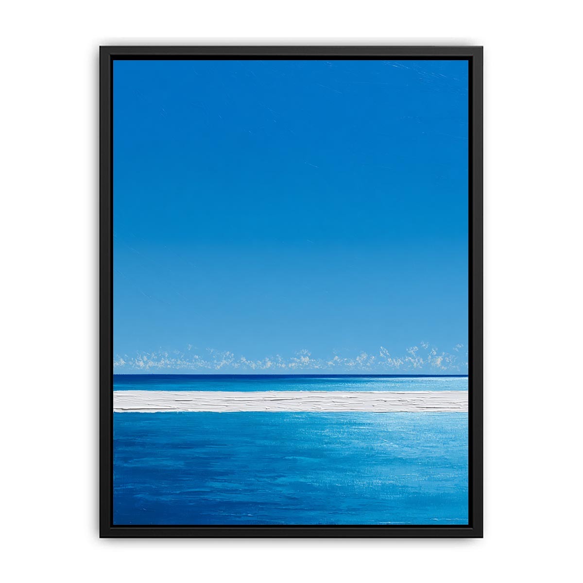 Bright turquoise ocean canvas art with white surf and blue sky for coastal bedroom decor.